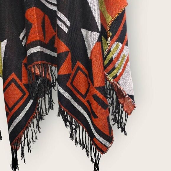 Marc New York Poncho Southwestern Cape One Size Black Rust Earthy Western Gorp‎ - Picture 6 of 13